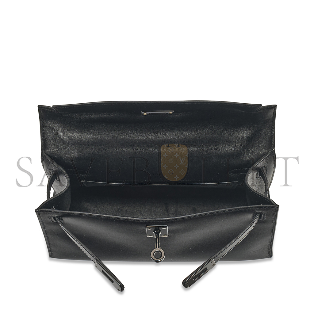 HERMÈS BLACK BOX LEATHER SO BLACK KELLY POCHETTE WITH PVD HARDWARE (22*14*7cm) 